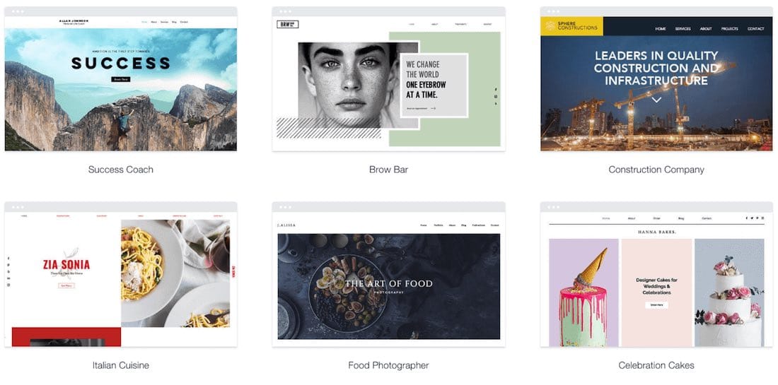 Exemples de modèles sur Wix