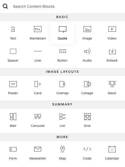 Les blocs contenu de Squarespace