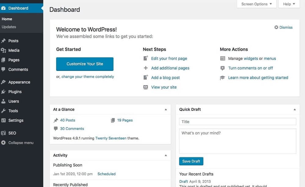 L’interface de WordPress