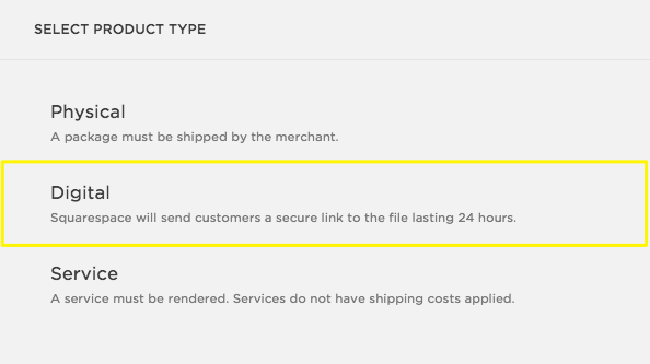 Sélection des catégories de produits à vendre dans le Commerce de Squarespace