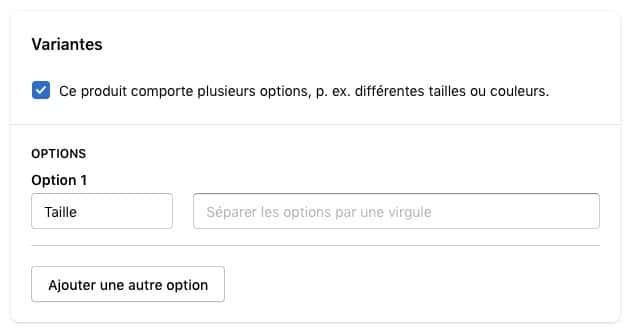 Modifier les variantes de produit sur Shopify
