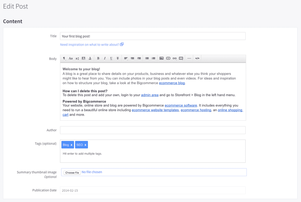 Ajouter un article de blog sur BigCommerce