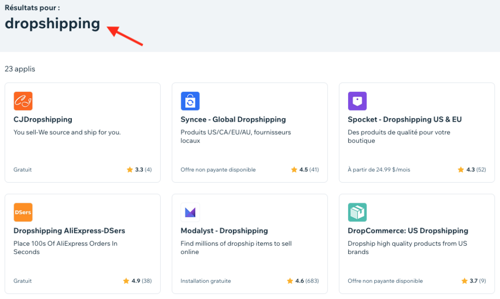 Les applications de drop-shipping disponibles sur le Wix App Market