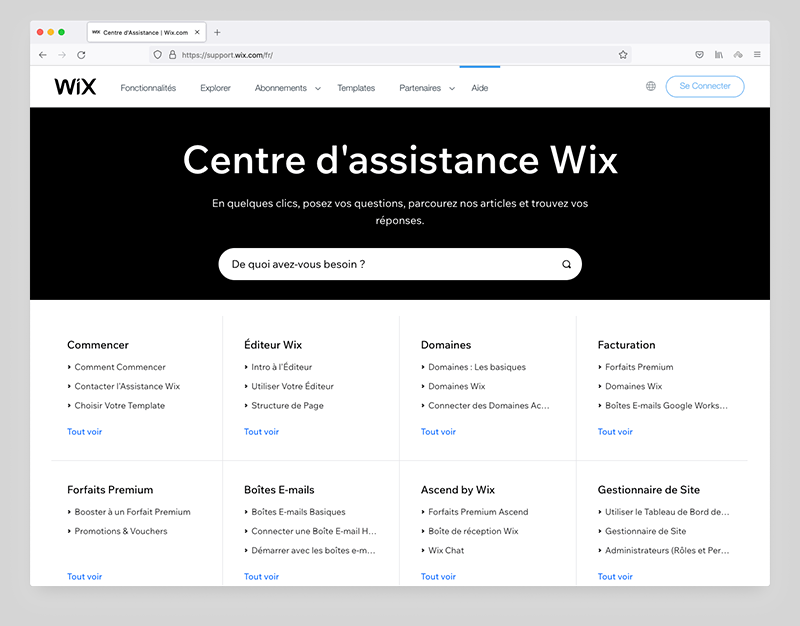  Le Centre d'Assistance Wix
