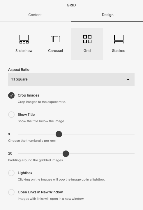 Configurer les galeries Squarespace