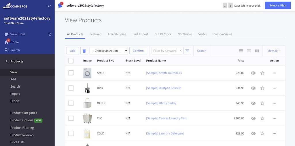 L'interface BigCommerce
