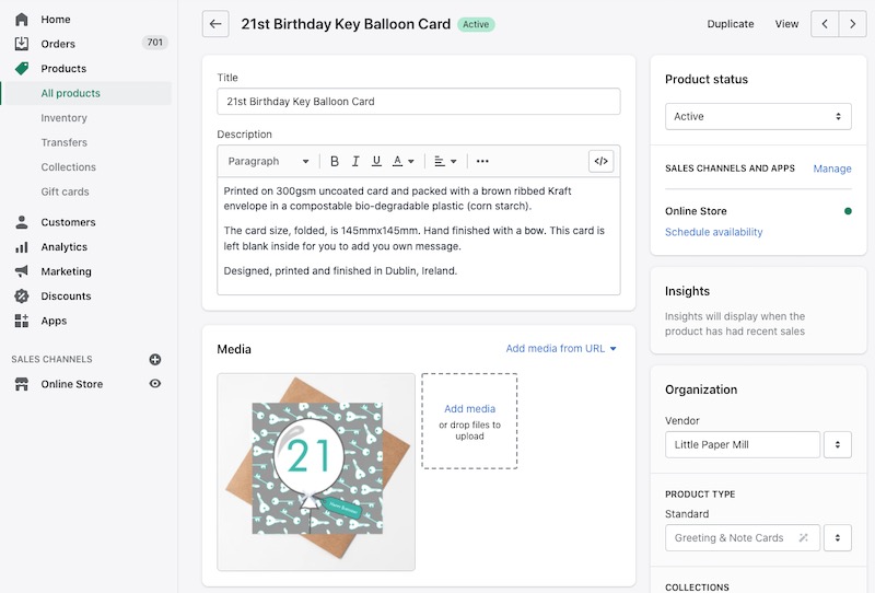 L'interface de Shopify