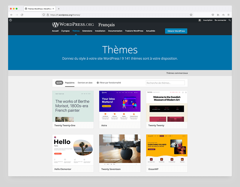 Le catalogue de thèmes WordPress