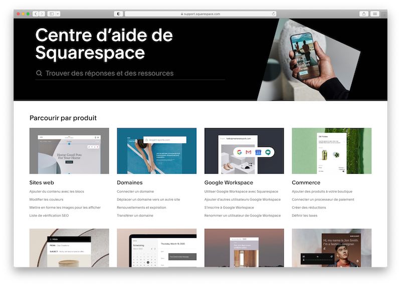 Le centre d'aide de Squarespace