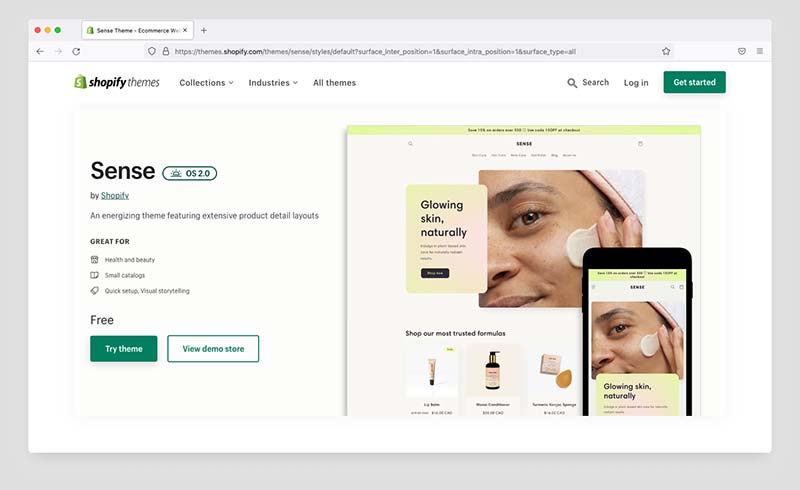 Le nouveau thème de Shopify OS 2.0, « Sense »