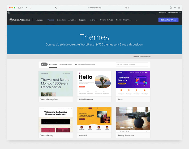 Le catalogue de thèmes WordPress comprend plus de 9 700 thèmes