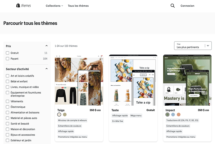 Exemples de thèmes Shopify