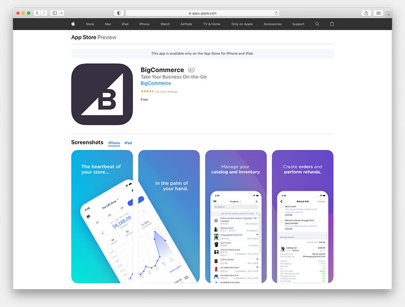L’application mobile BigCommerce (iOS)