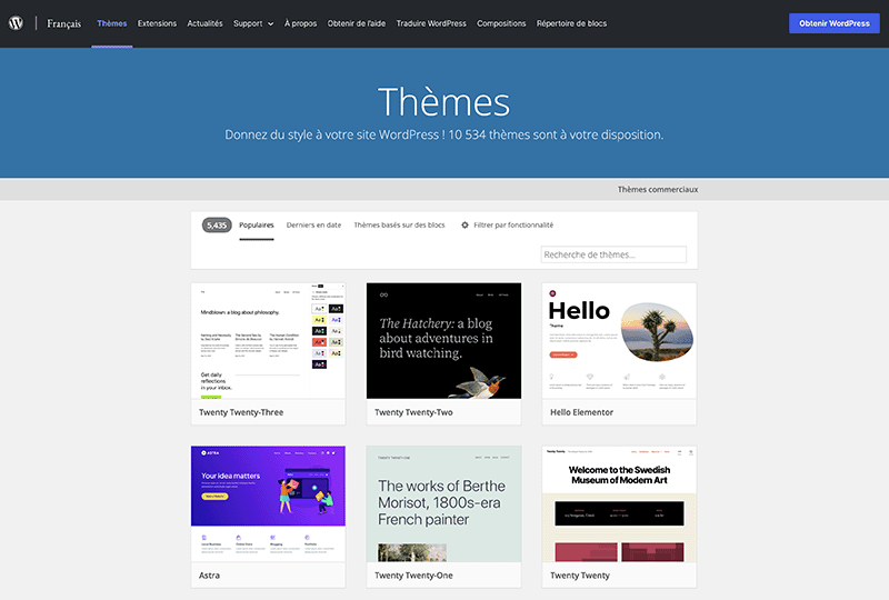 Le catalogue de thèmes WordPress comprend plus de 10 500 thèmes