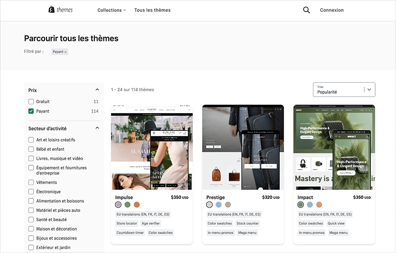 Les thèmes premium les plus populaires sur Shopify