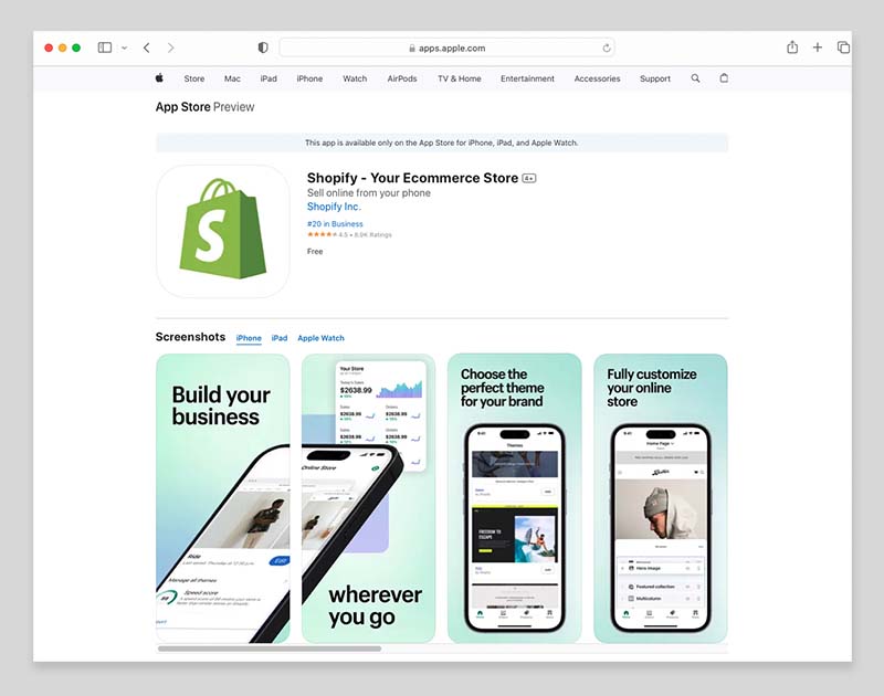 L'application « Shopify » sur iOS