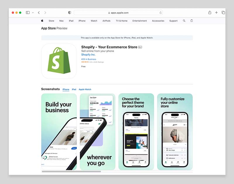 L’appli mobile « Shopify » (iOS)