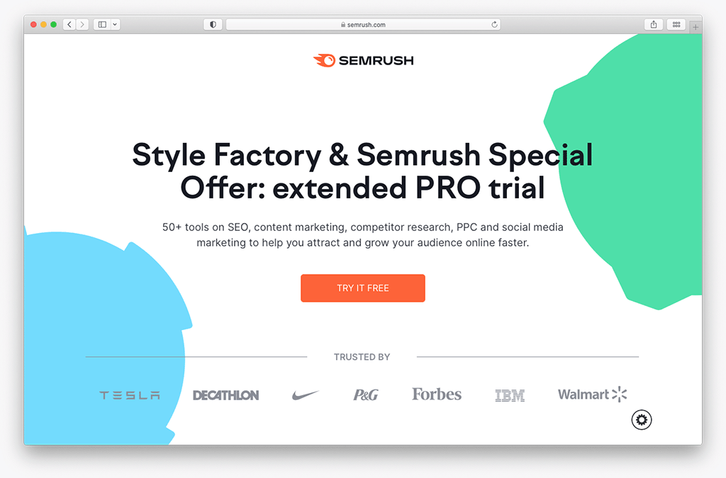Profitez de l'essai prolongé de Semrush en partenariat avec Style Factory