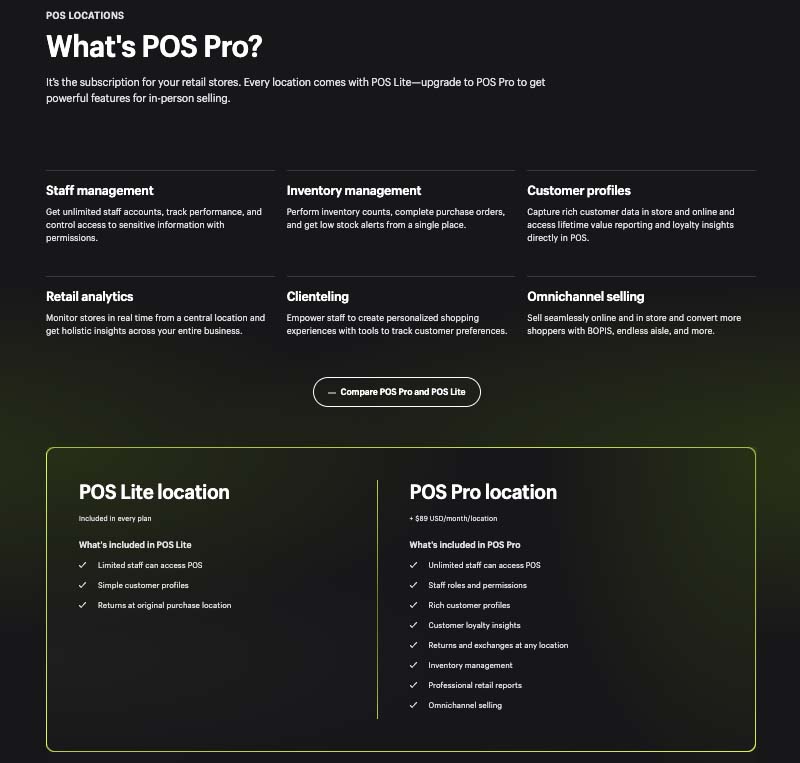 Informations sur les prix de Shopify PDV Pro