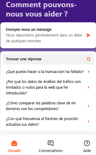 L'option de chat en direct de Semrush est facilement accessible sur toutes les pages.