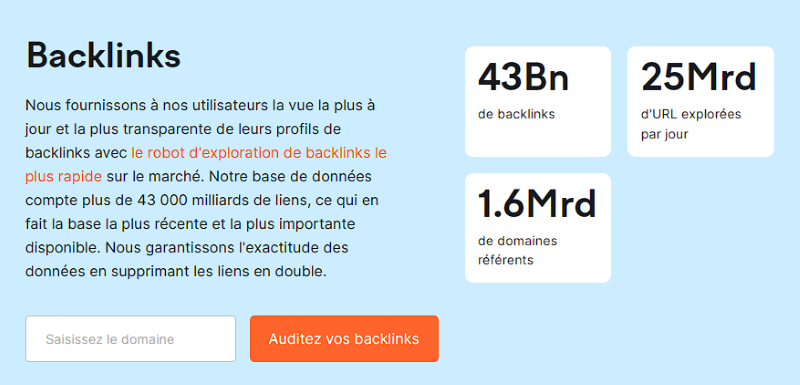 Statistiques officielles de Semrush sur la taille de sa base de données (août 2023)