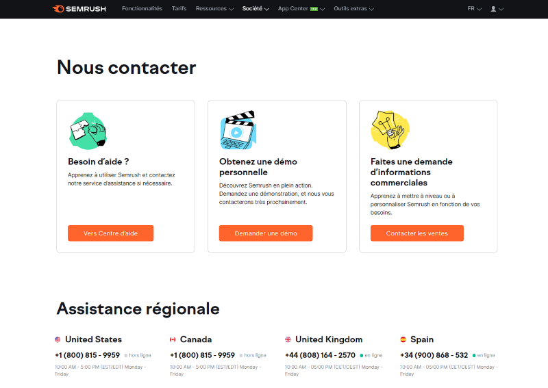 Numéros de contact de Semrush