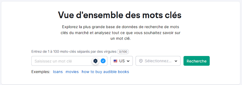 L'outil « Vue d'ensemble des mots clés » de Semrush