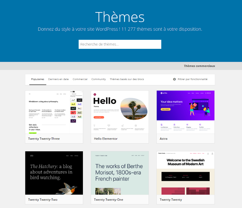 Le répertoire des thèmes WordPress contient plus de 11 250 thèmes.