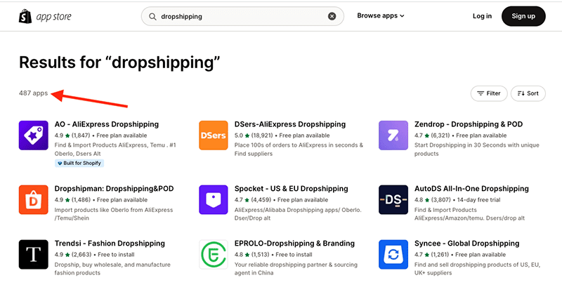 Applications de drop-shipping actuellement disponibles dans la boutique d'applications de Shopify