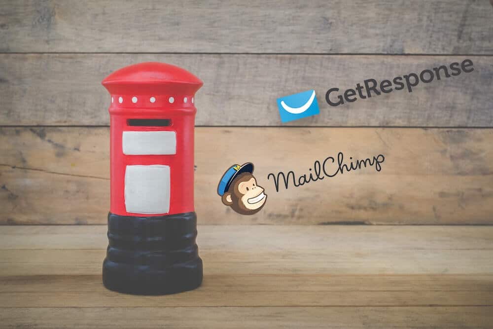 Getresponse vs Mailchimp - image of the two company logos beside a postbox