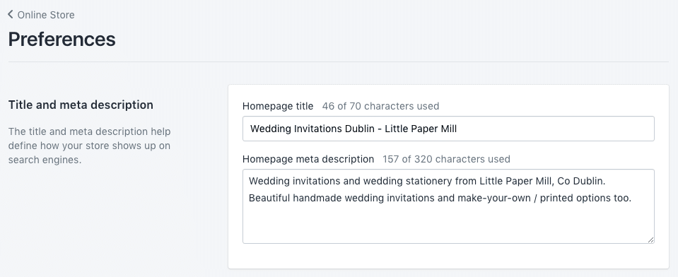 Editing the home page title in Shopify.