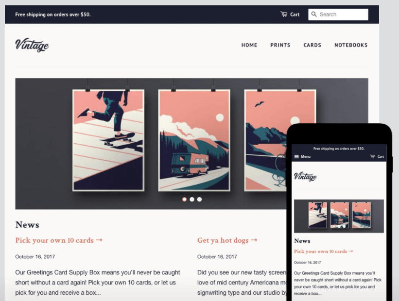 Shopify's free 'Minimal' template ('Vintage' version)