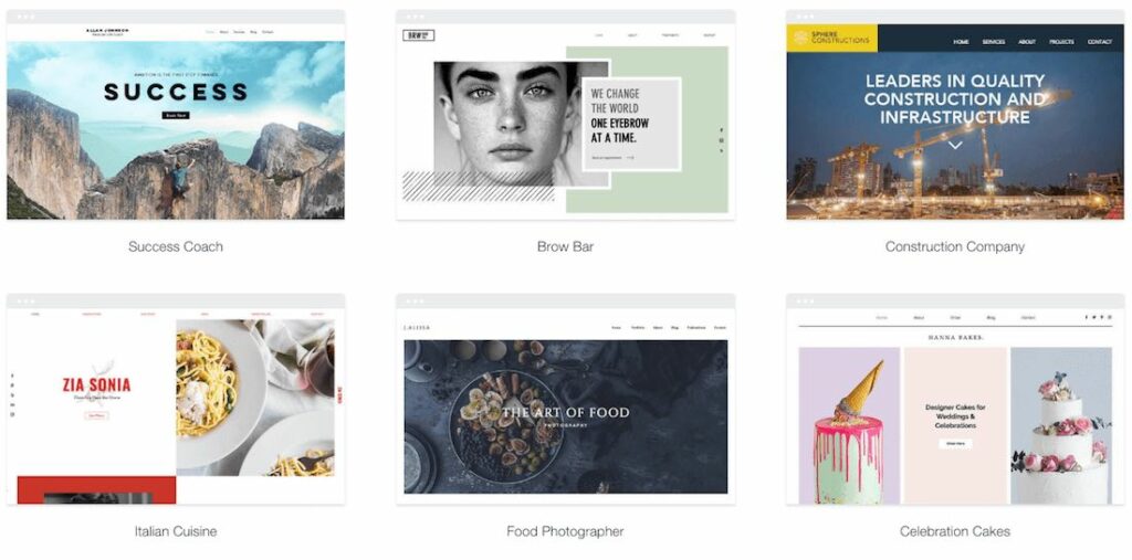 Some examples of Wix templates