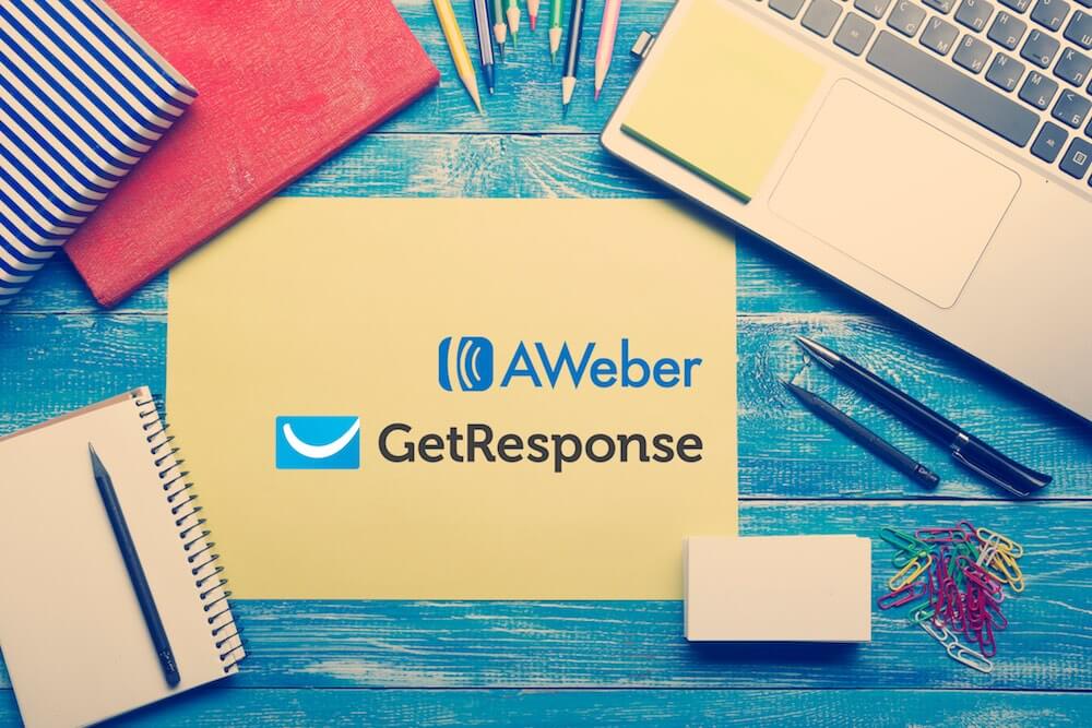 Aweber vs Getresponse (image of the two companies' logos on a piece of paper)