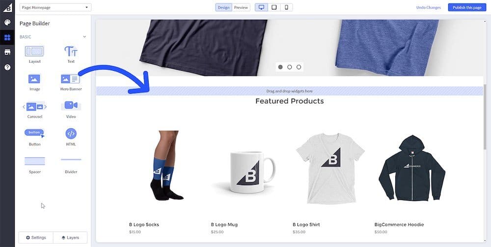 BigCommerce now provides a built-in ‘page builder,’ which features drag-and-drop functionality.