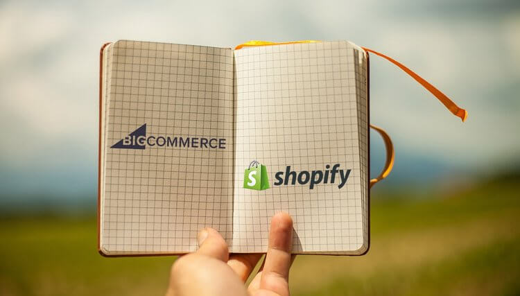 Bigcommerce vs Shopify (image of the two logos in a notebook)