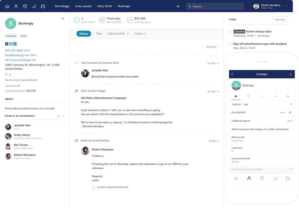 The Capsule CRM interface