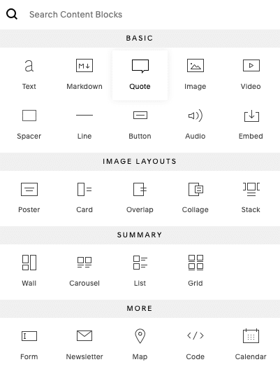 Editing content blocks in Squarespace