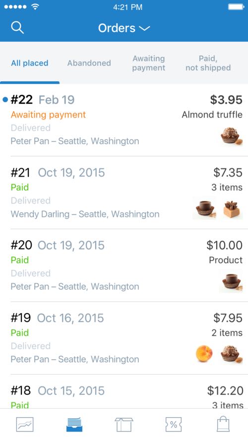 The mobile app for managing orders