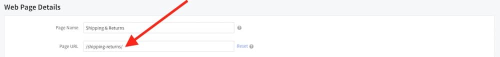 Editing a page URL in BigCommerce.