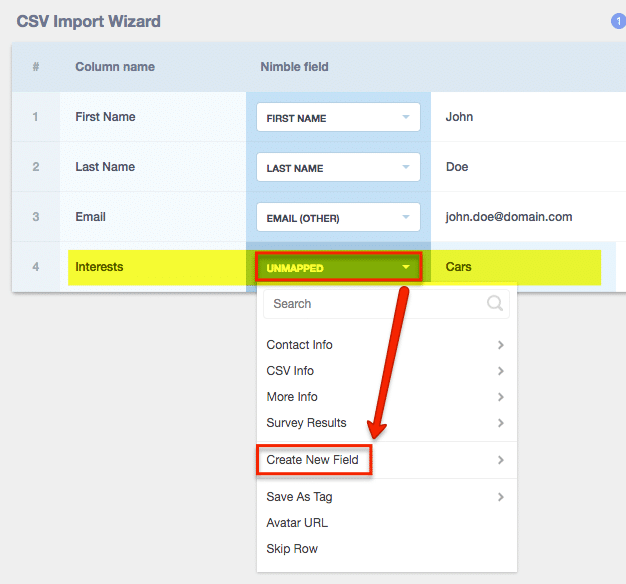 Mapping fields in Nimble CRM