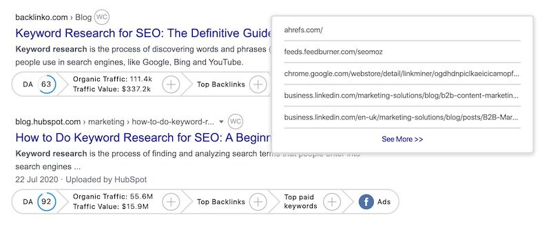 Viewing backlinks in GrowthBar