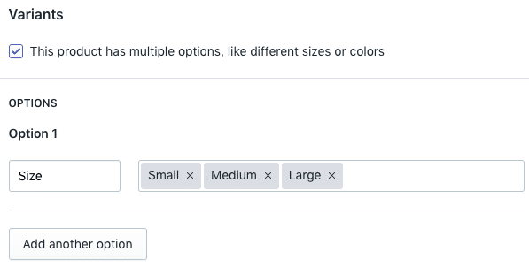 Shopify product options