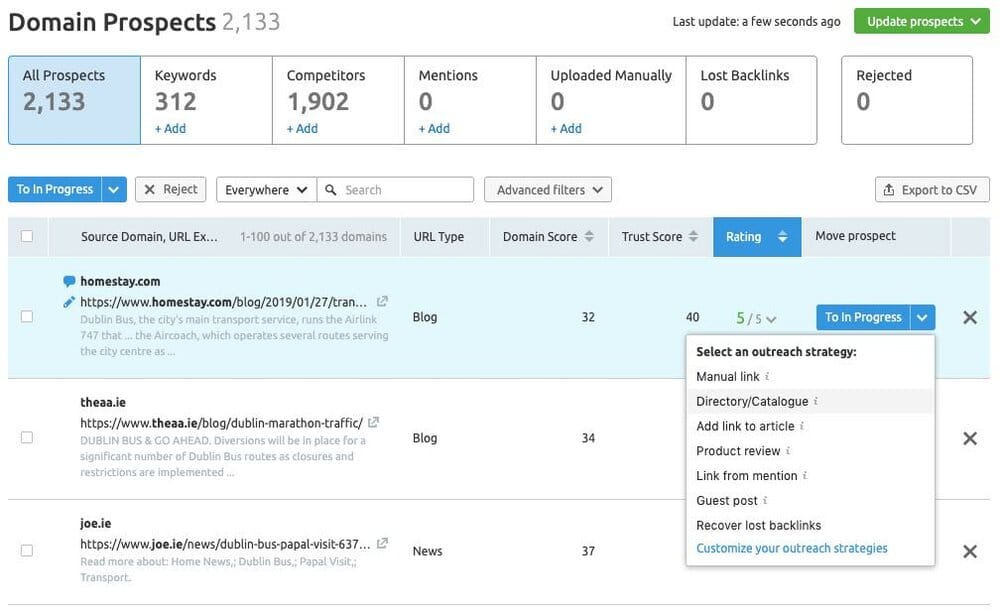 'Domain prospects' in SEMrush.