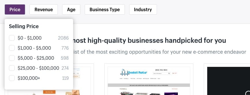 Shopify’s Exchange Marketplace filters