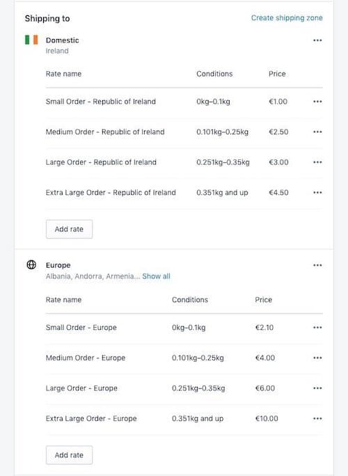 Setting up shipping options.