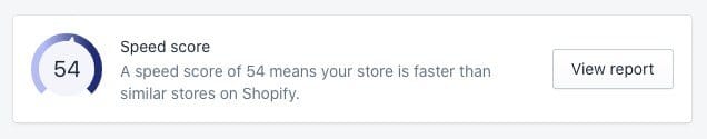 Shopify's speed score report
