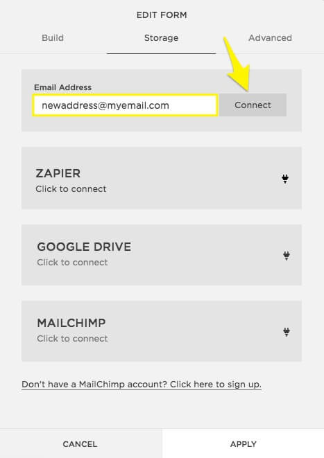 Email address capture options in Squarespace