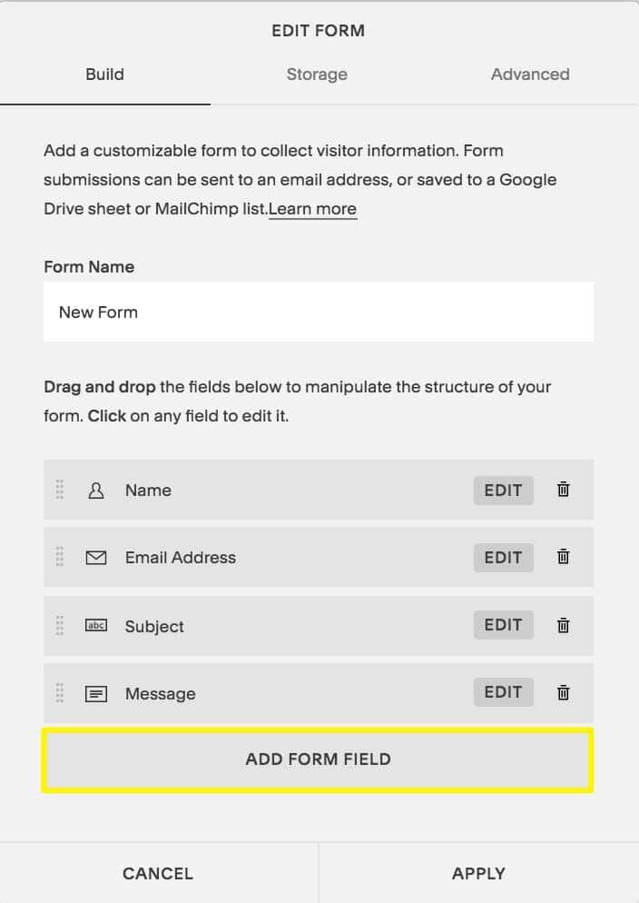 Using the form block in Squarespace
