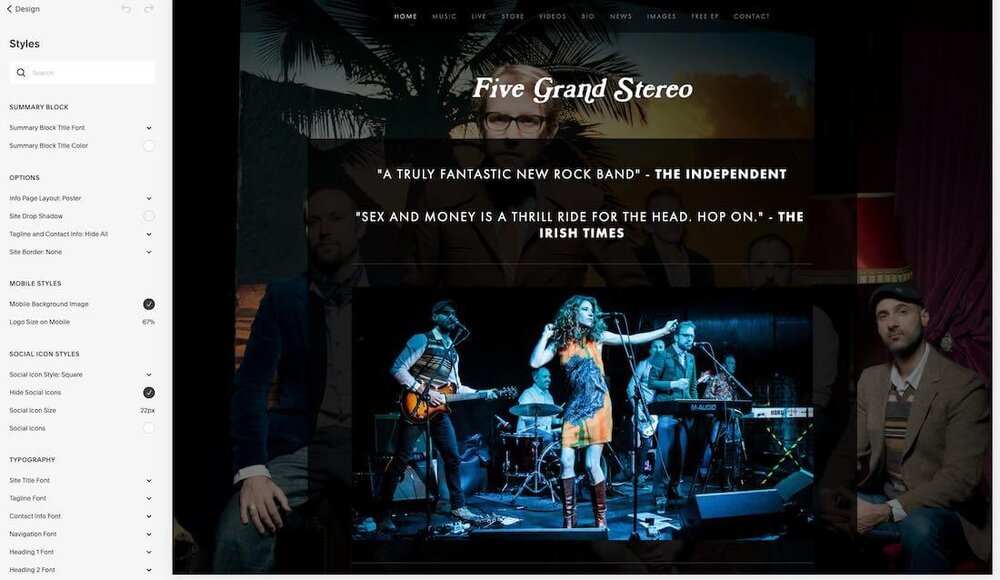 Editing a website’s style in Squarespace.